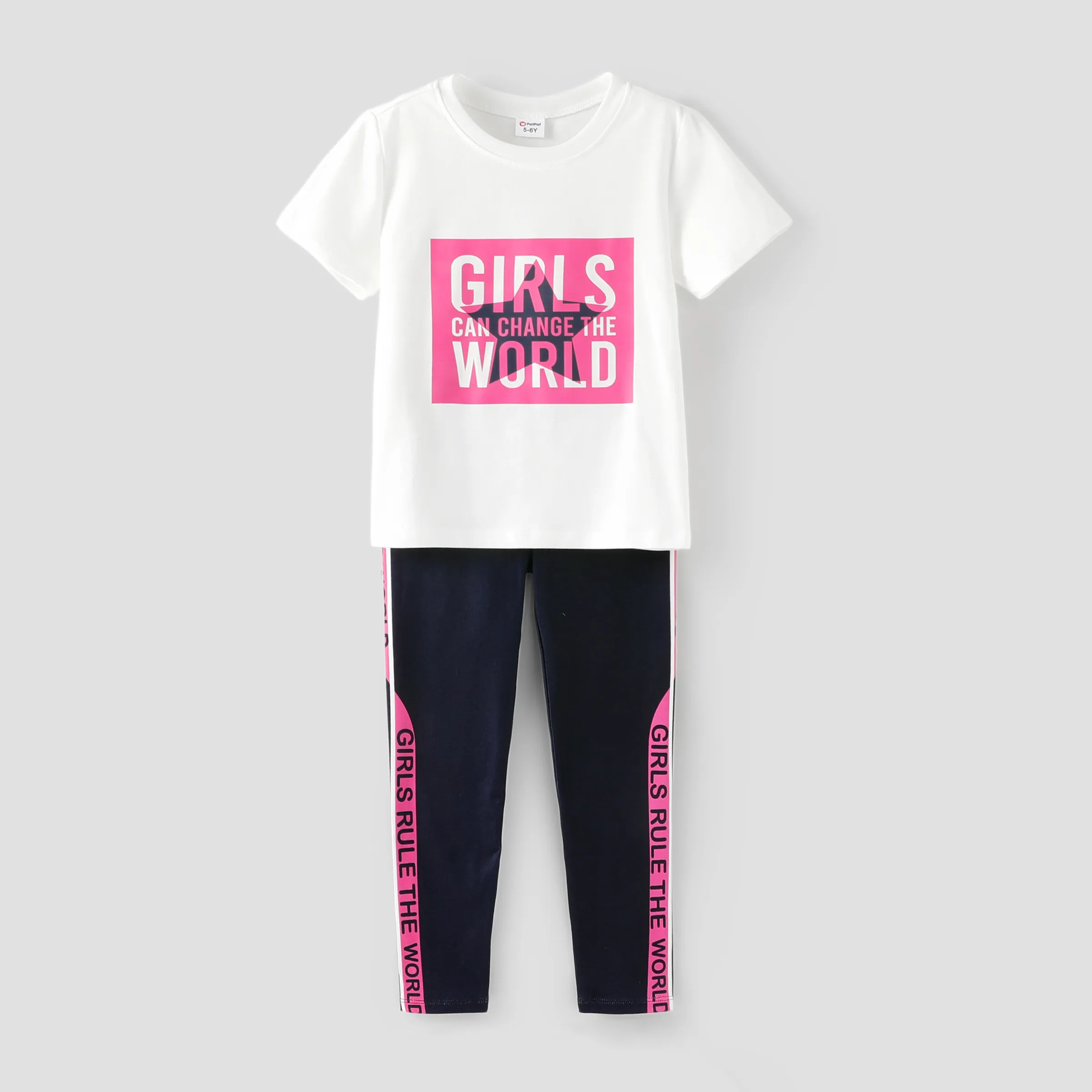 

Kid Girl 2pcs Letter Print Tee and Colorblock Leggings Set/ 5 Pairs of Socks/ Canvas Shoes