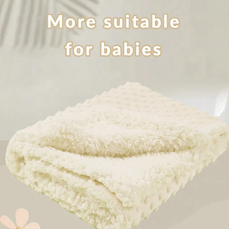 Couverture double épaisseur en cachemire d’agneau pour bébé avec motif à pois 3D pour un sommeil confortable et paisible couleur crème big image 1