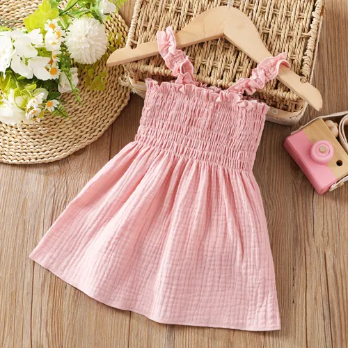 Casual Smocked rosa vestido de bebê de algodão para meninas (1pc)