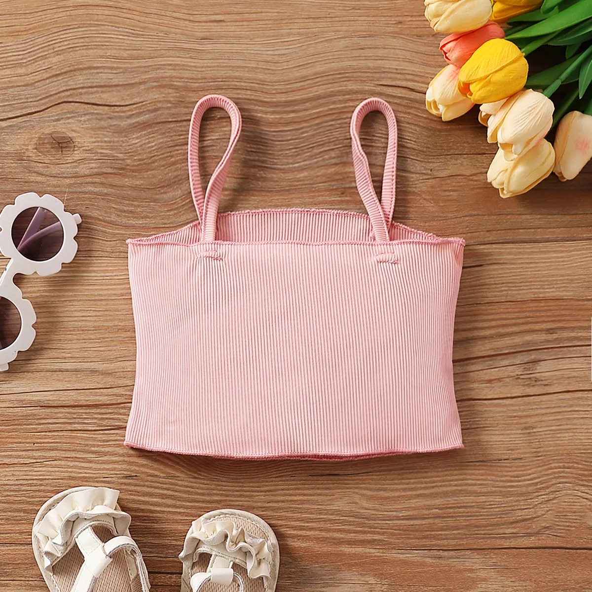 Toddler Girl's Casual Solid Color Hanging Strap Camisole Top  Pink big image 1