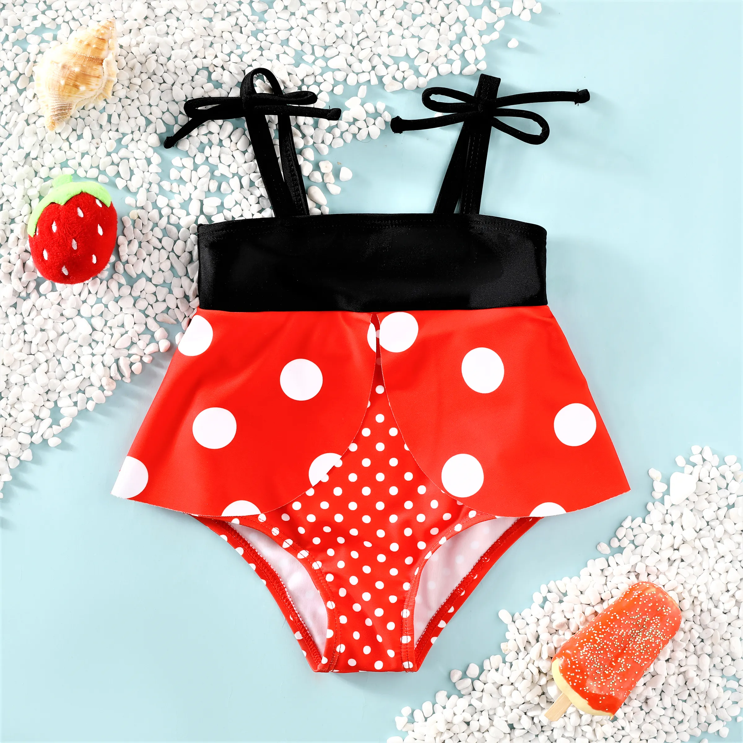 Baby Girl Seven-star Ladybug Pattern Hanging Strap Swimwear