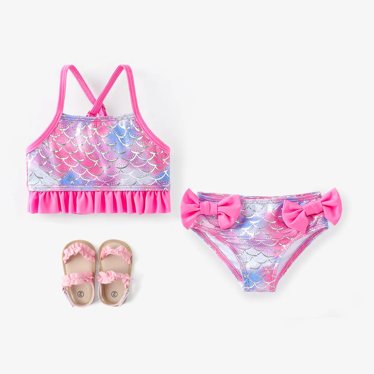 Baby Girl 2pcs Fish Scale Pattern Swimsuits Set Multi-color big image 1