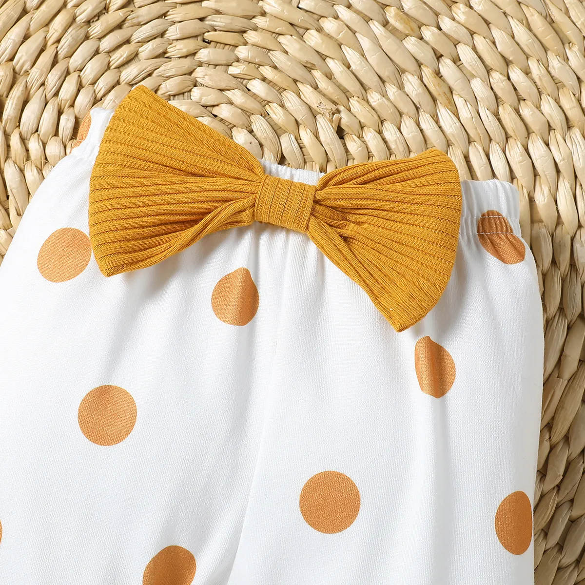 Baby Girl Childlike Bear Embroidery Top and Pants Set with Polka Dot Horn Edge Orange- big image 1