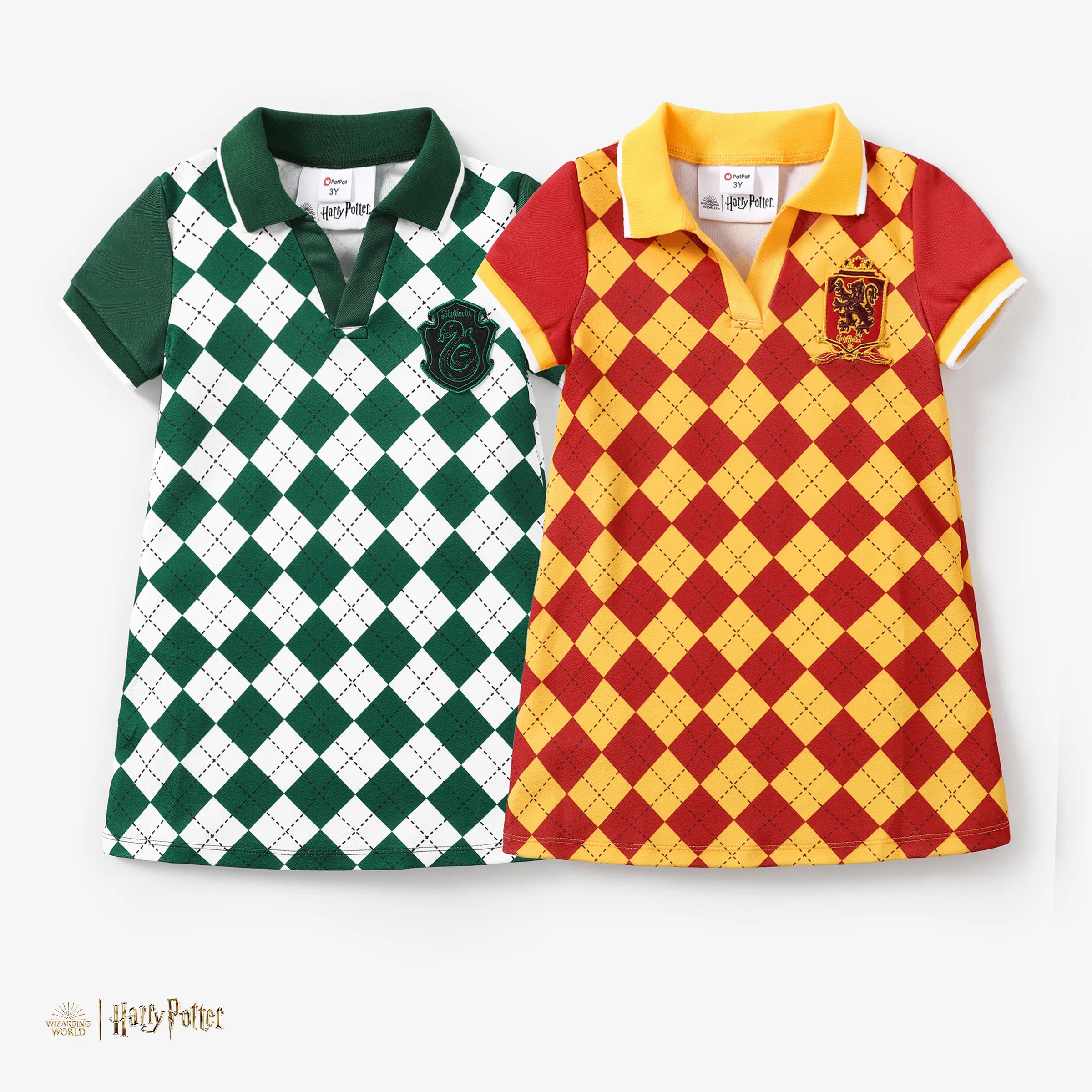 Harry Potter Toddler Girls Checkerboard Pattern Allover Pattern Color Block Badge Polo Collar  A-Line Dress