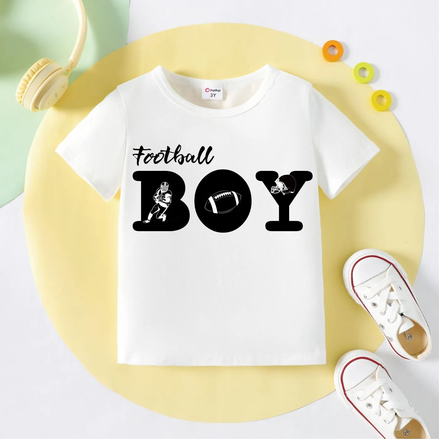 

Toddler Boys' Casual 95%Cotton Football Letter Print Short Sleeve T-shirt