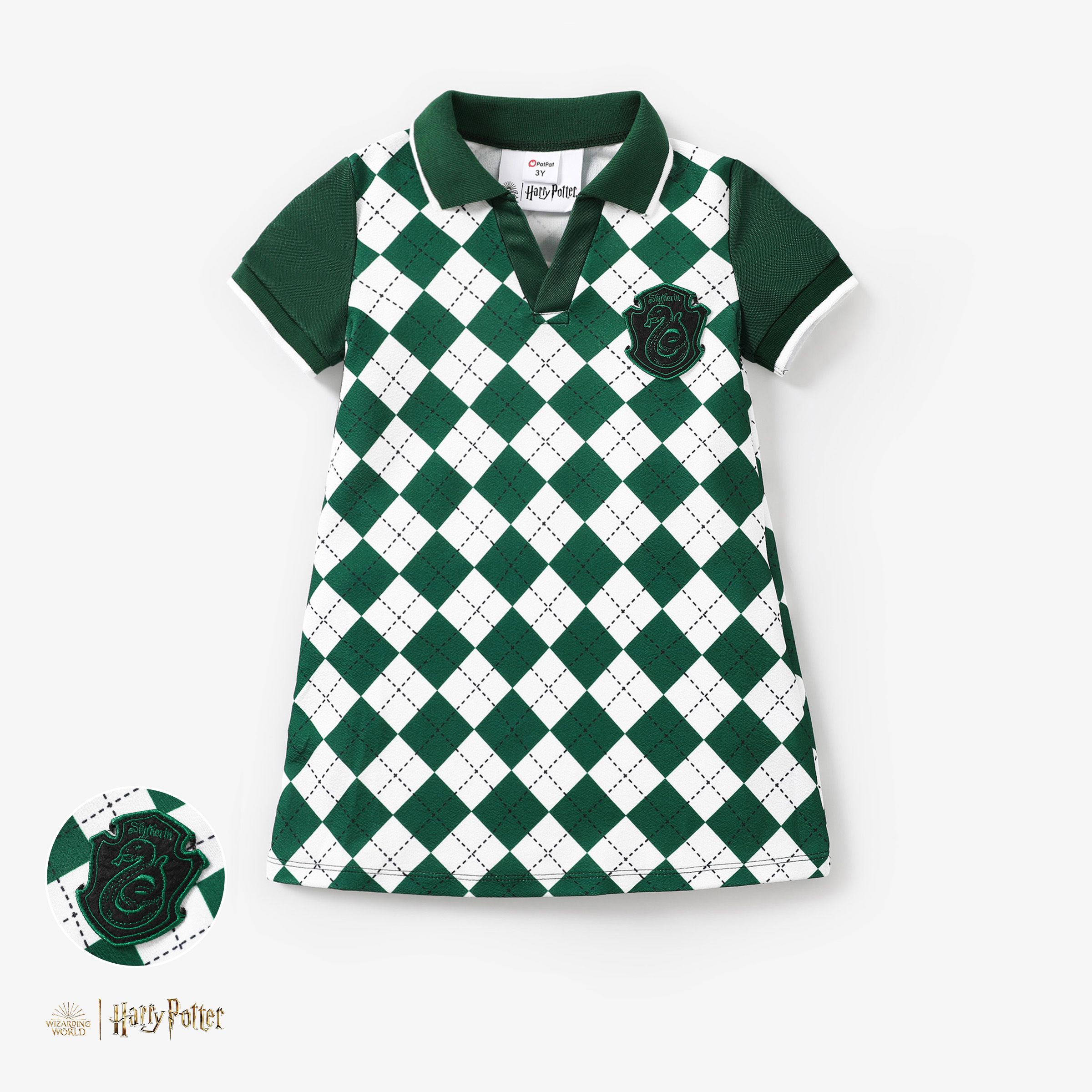 Harry Potter Toddler Girls Checkerboard Pattern Allover Pattern Color Block Badge Polo Collar  A-Lin