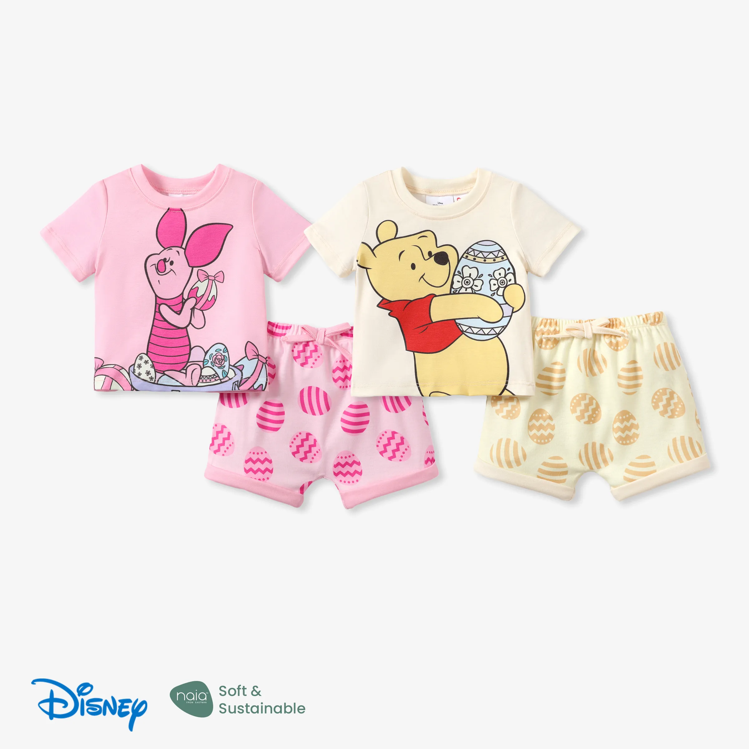 迪士尼小熊維尼 2 件復活節嬰兒/幼兒男孩/女孩角色 Naia™ 印花 T 恤和短褲套裝