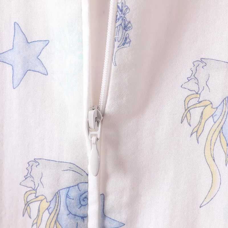 Cute Cartoon Printed Pure Cotton Baby Split-Leg Sleeping Bag with Short Sleeves Blue big image 1