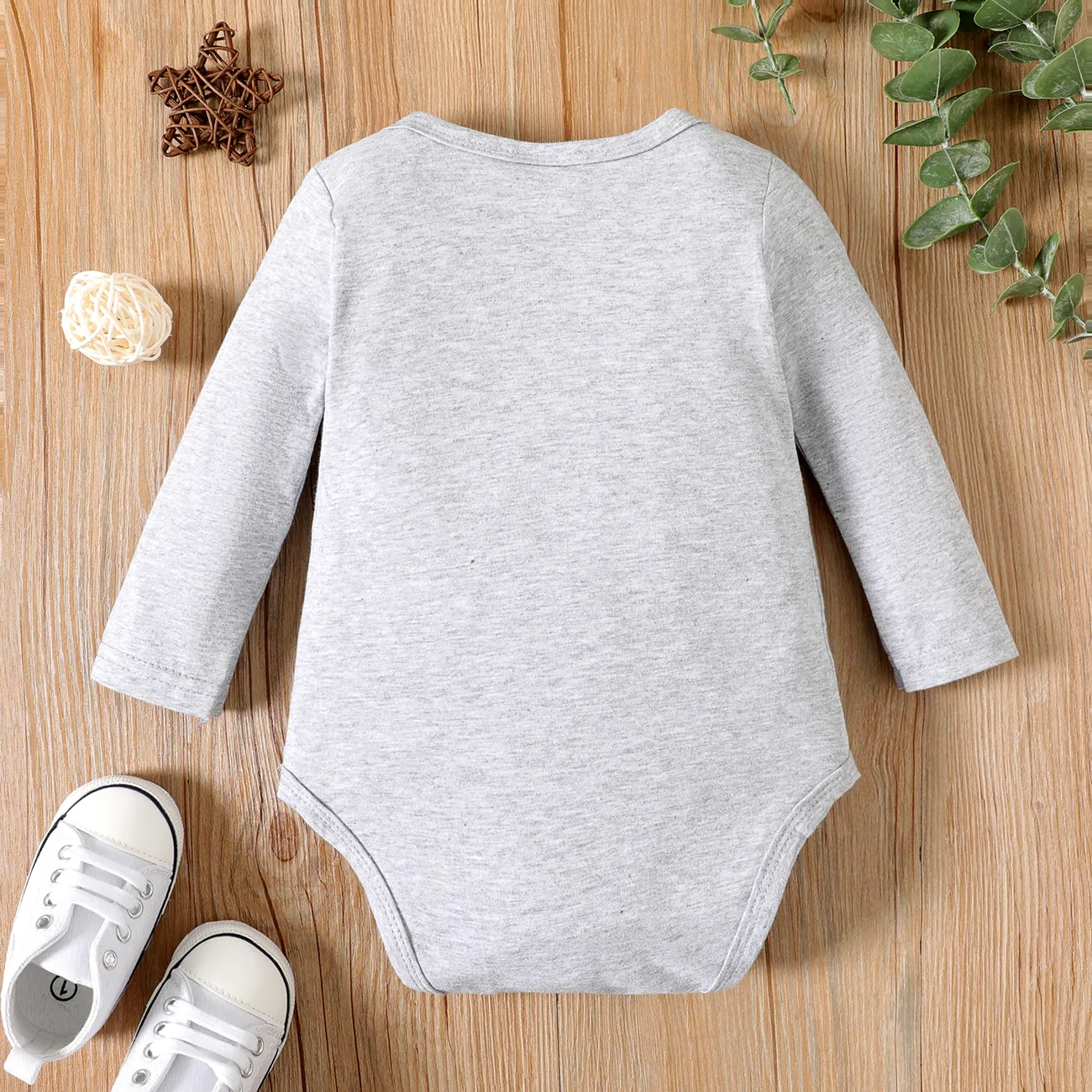 Baby Boy/Girl 95%Cotton Basic Letter Pattern Long Sleeve Romper  Flecked Grey big image 1