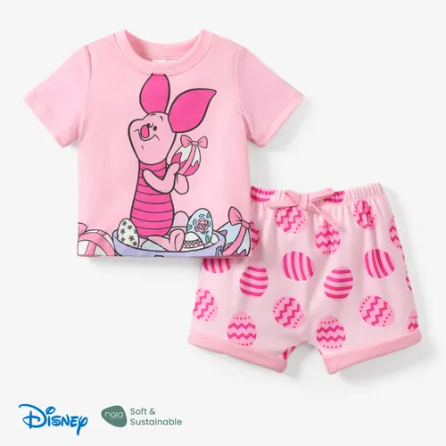Disney Winnie the Pooh 2pcs Pascua Bebé/Niño Pequeño/Niña Personaje Naia™ Estampado Camiseta y Pantalones Cortos
