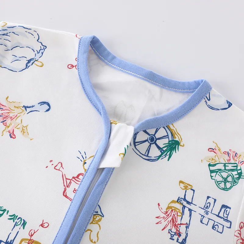 Niedlicher Kinderschlafsack aus reiner Baumwolle mit Kaninchenbedruckung, geeignet für Frühling und Sommer blau big image 1