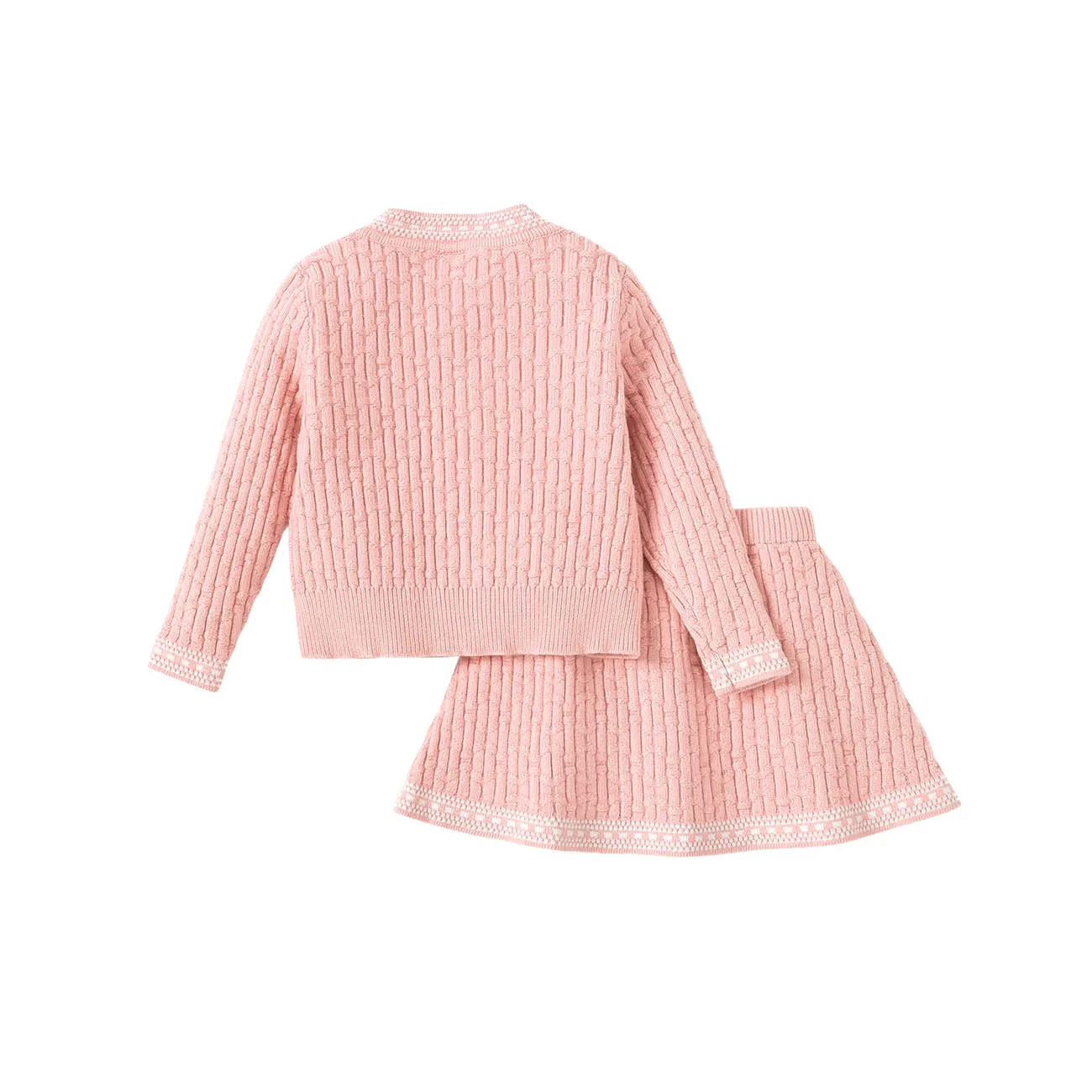 2PCS Kid Girl Sweet Textured Sweater and Skirt Set Pink big image 1