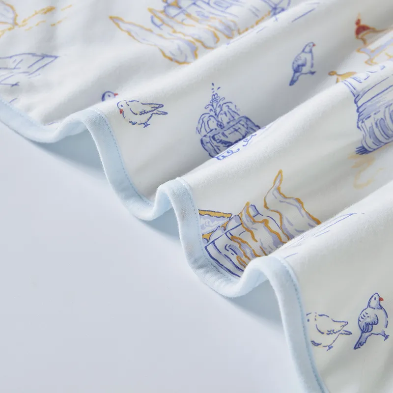 Castillo de dibujos animados impreso 100% algodón Pañal para bebés Azul big image 1