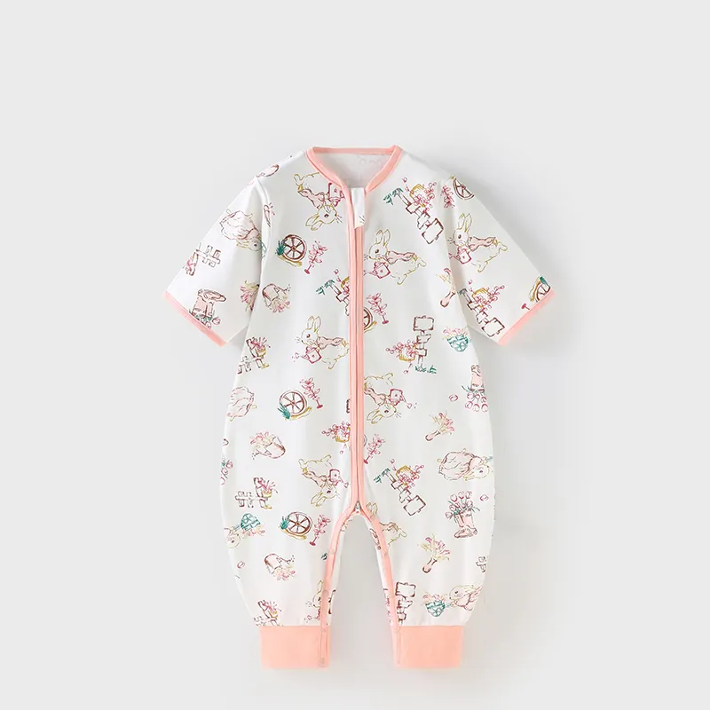 Cute Rabbit Printed Pure Cotton Children's Split-Leg Sleeping Bag, Suitable for Spring and Summer Pink big image 1