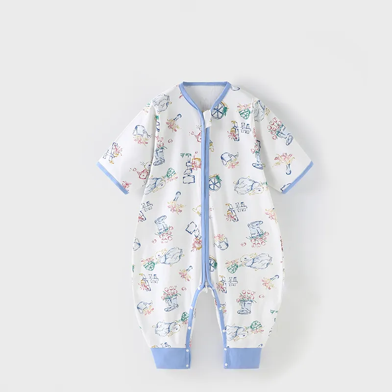 Sac de couchage pour enfants en pur coton imprimé lapin mignon, adapté au printemps et à l’été Bleu big image 1