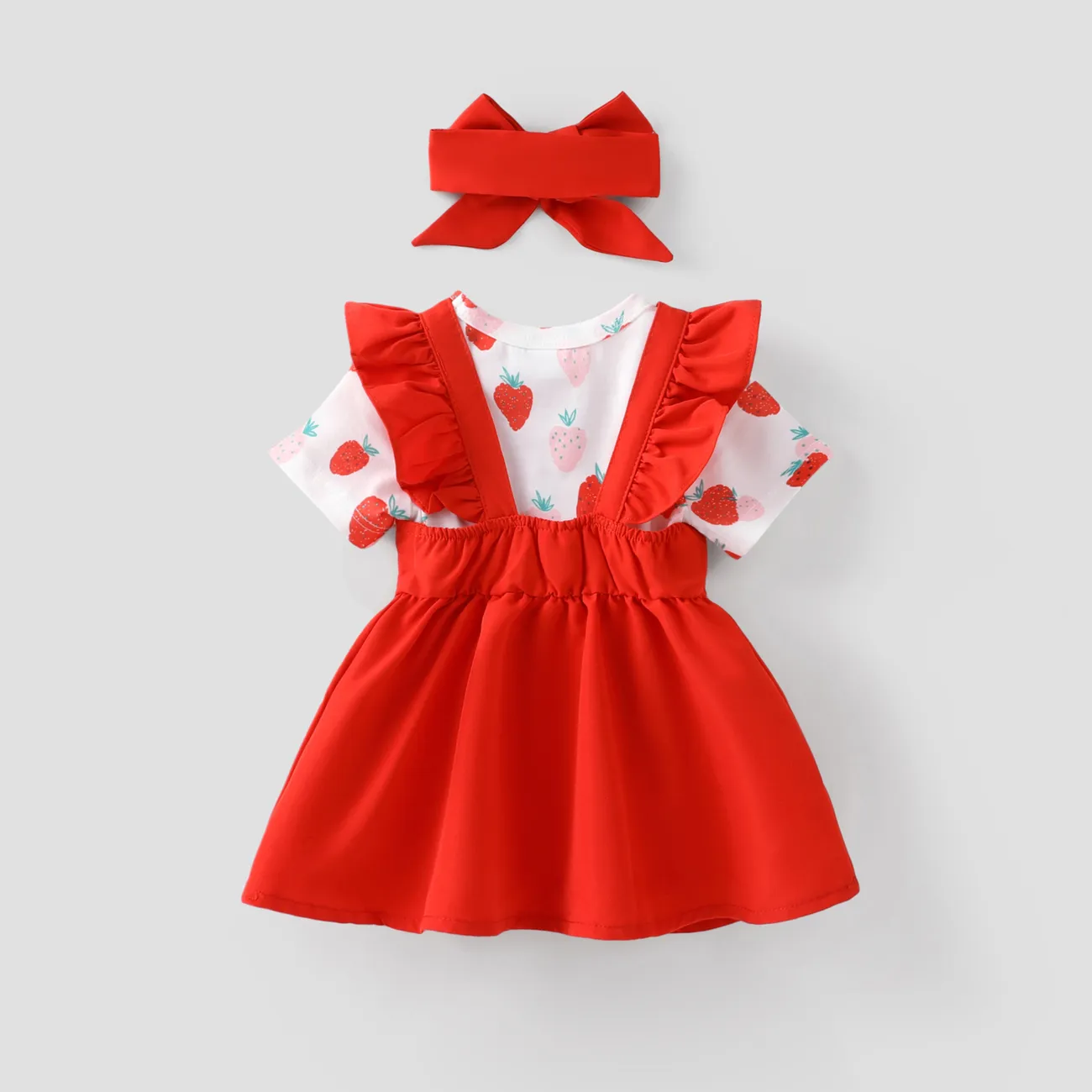 3 Stück Baby Flatterärmel Süß Kurzärmelig Kostümrock rot big image 1