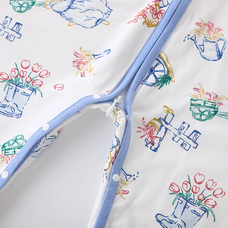 لطيف أرنب مطبوع القطن الخالص للأطفال تقسيم الساق حقيبة النوم، ومناسبة لفصلي الربيع والصيف أزرق big image 1