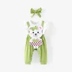 Baby Girl 2pcs 3D bear embroidery Jumpsuit and Headband Set Aqua
