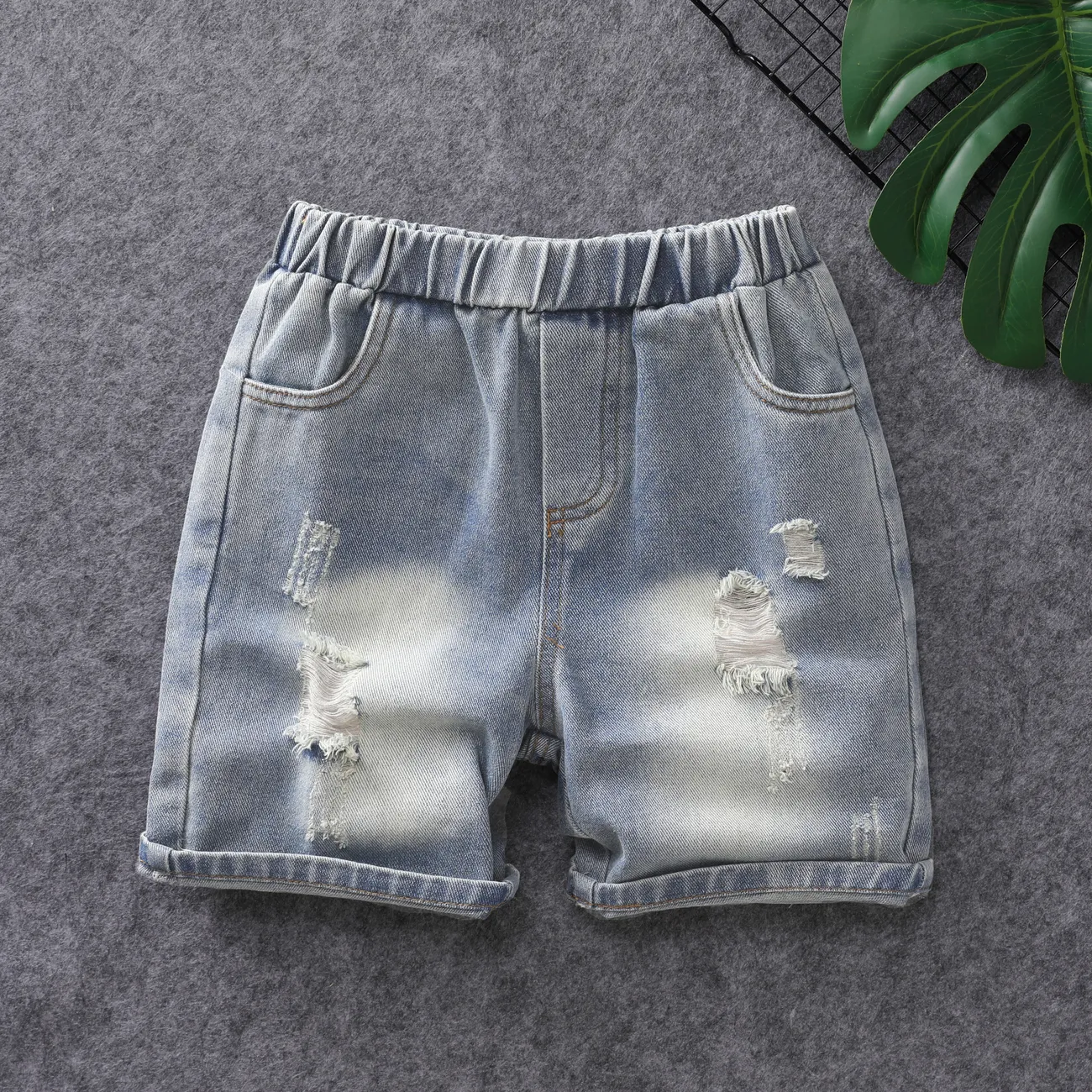 Kid's Boys  Regular Avant-garde Gradual Change Jeans with Holes Bluish Grey big image 1