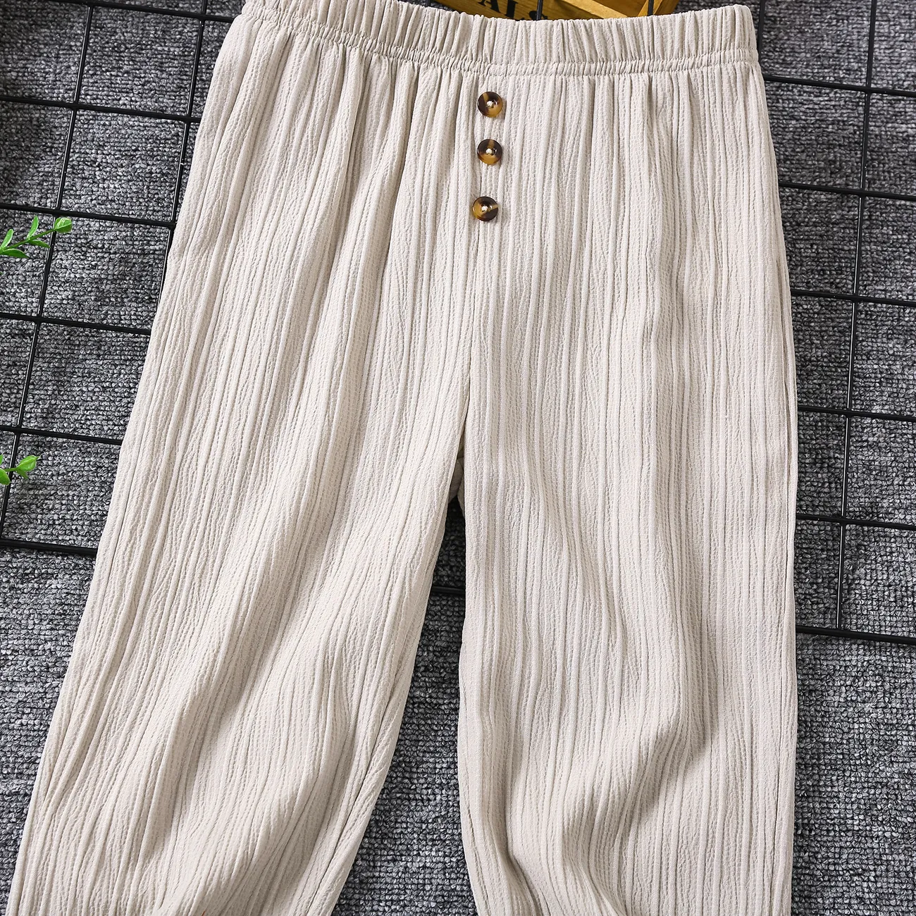 Pantaloni della tuta casual da ragazzo, tinta unita, 1 pz, poliestere, regolare, adatto ai bambini Khaki big image 1