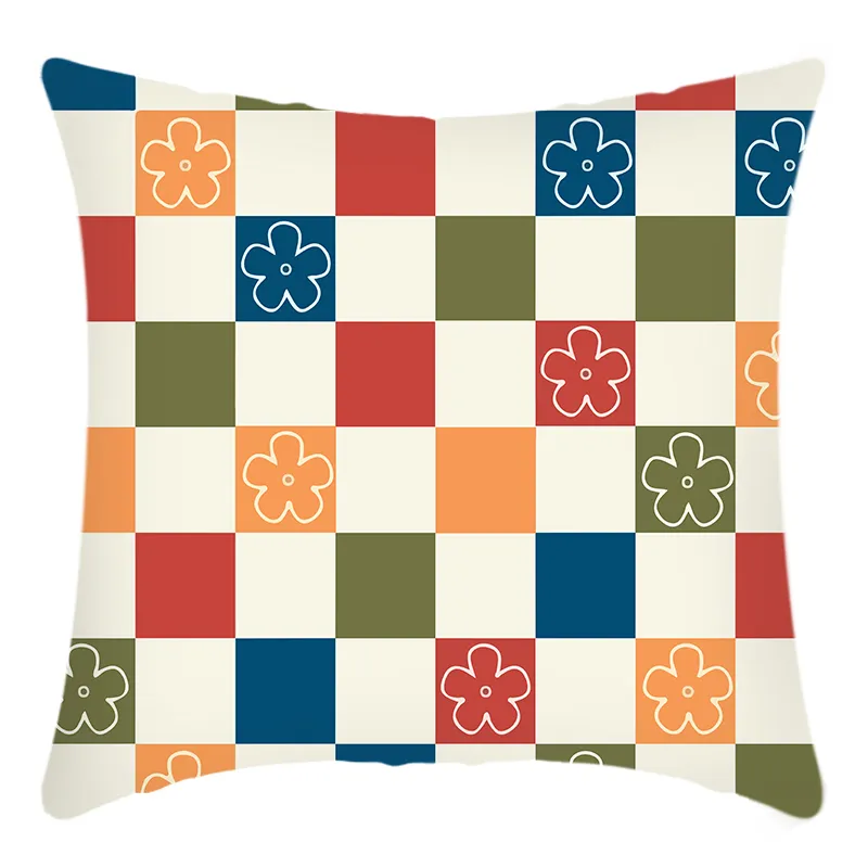 Capas de travesseiro com impressão quadriculada geométrica de bloco colorido com 4 pacotes (núcleo de travesseiro não incluído) xadrez big image 1