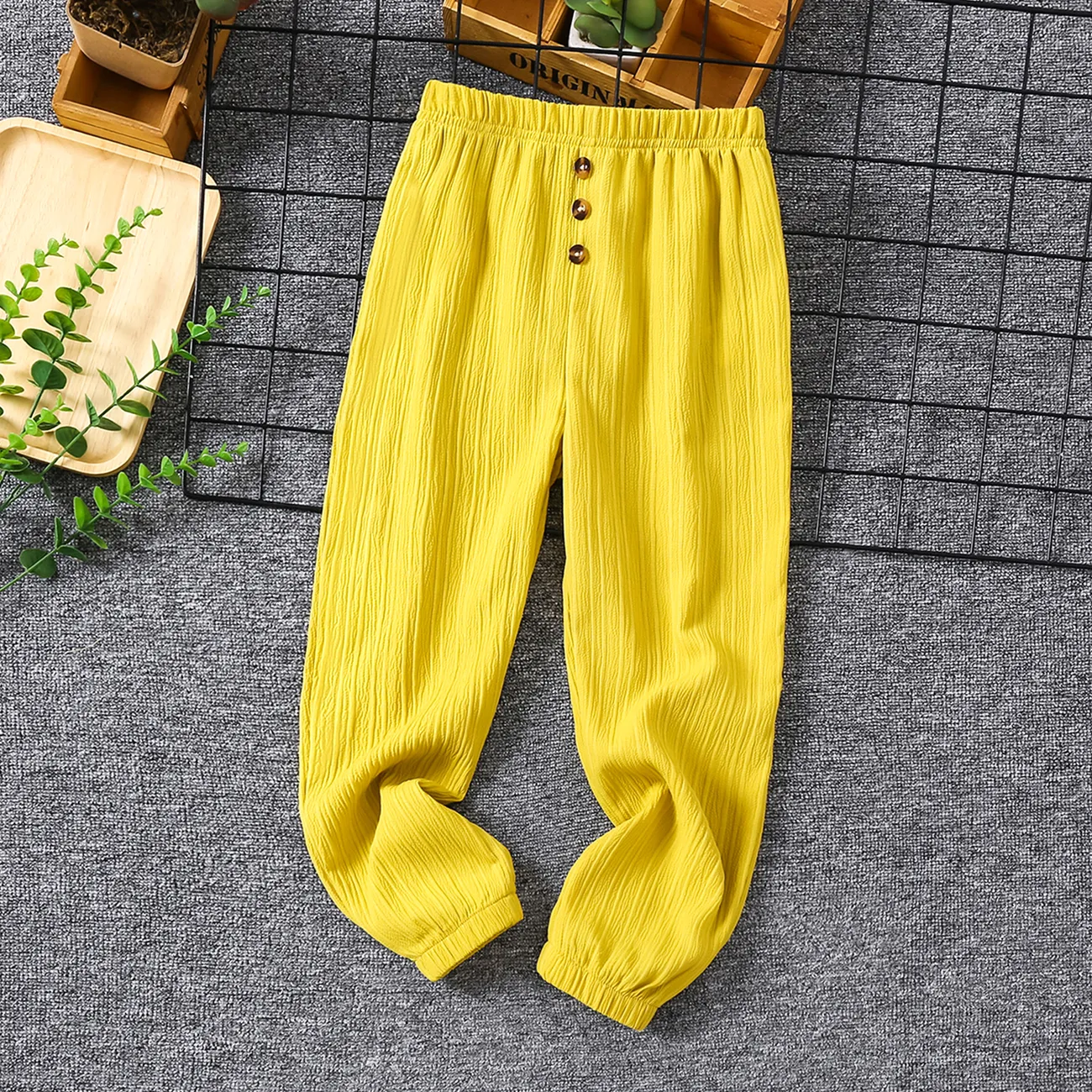 Pantaloni della tuta casual da ragazzo, tinta unita, 1 pz, poliestere, regolare, adatto ai bambini Giallo big image 1