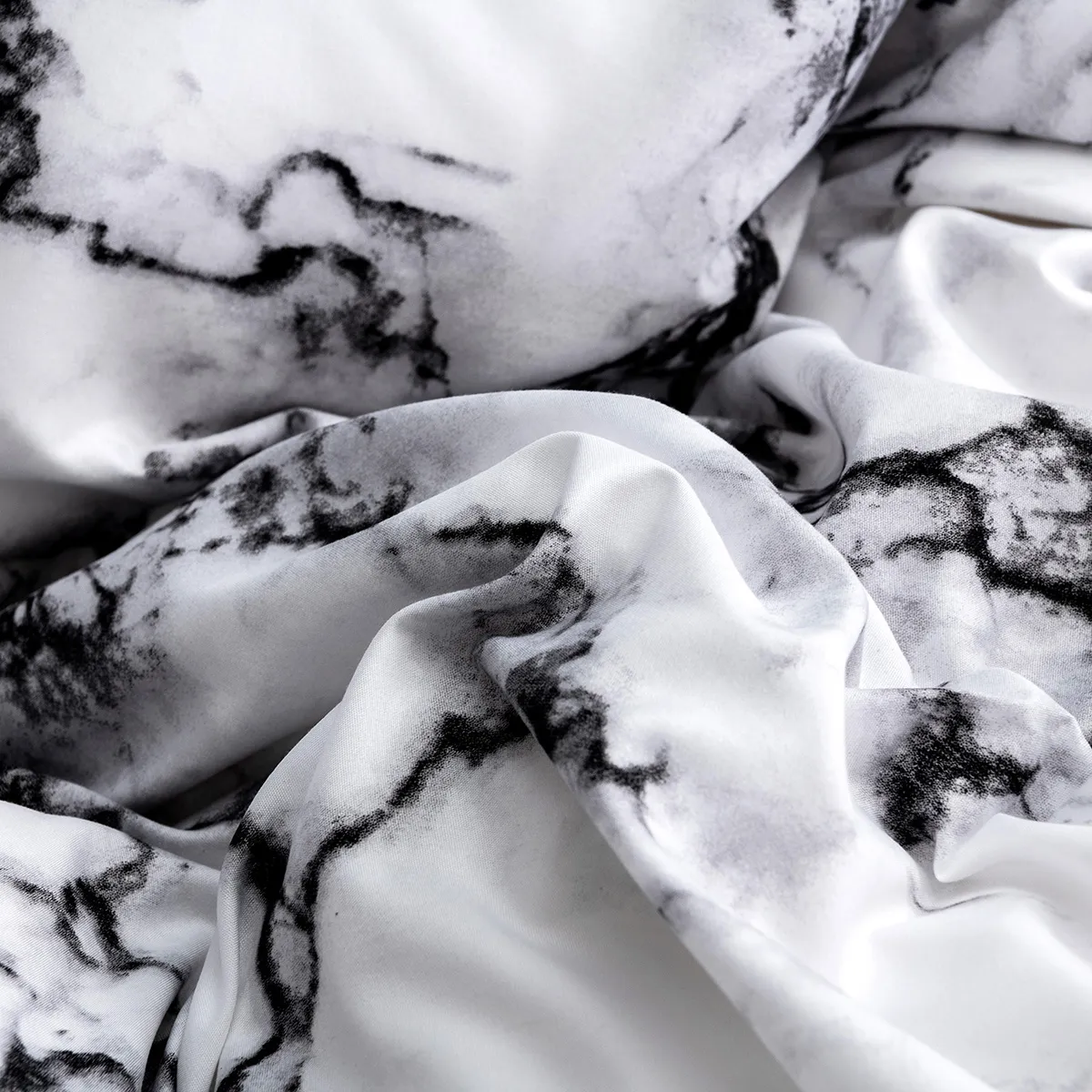 Set di biancheria da letto contemporanea da 2/3 pezzi con copripiumino e federa con stampa digitale 3D spazzolata bianco e nero big image 1