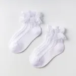 Kleinkind-/Kindermädchen Sweet Lace Cotton Kniehohe Prinzessinnensocken mit floralem Rand weiß