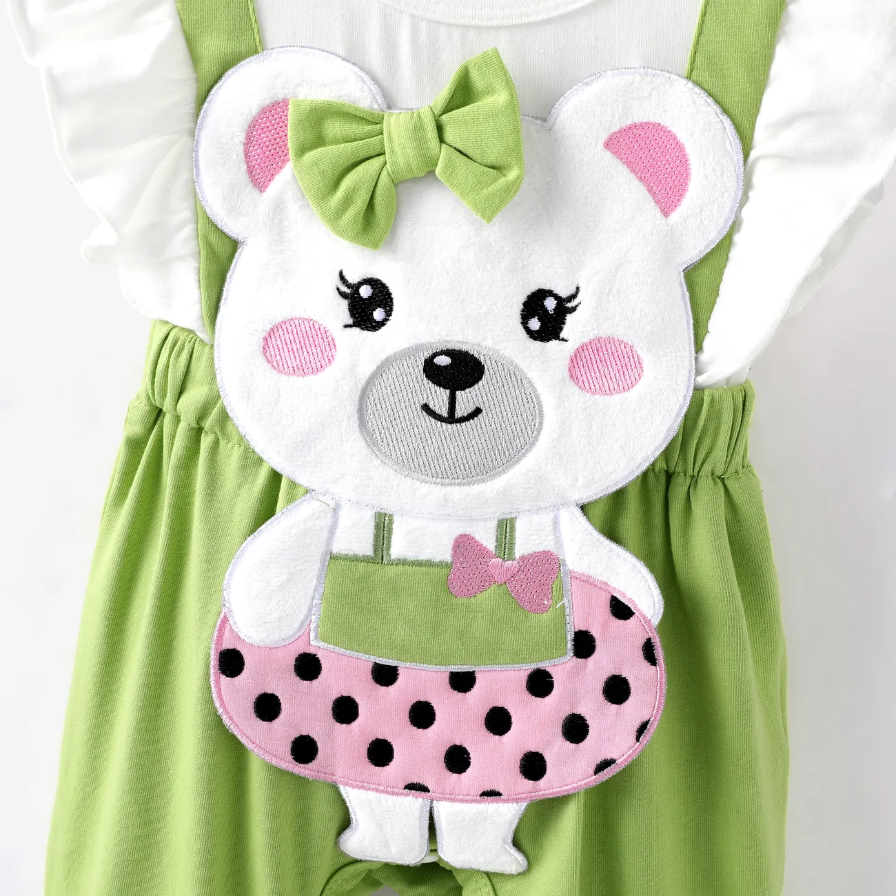 Baby Girl 2pcs 3D bear embroidery Jumpsuit and Headband Set Aqua big image 1