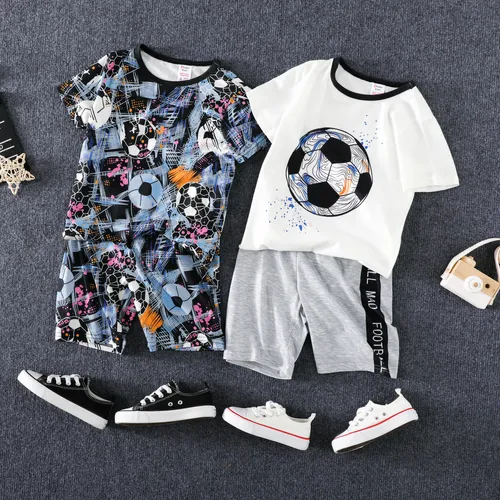 2pcs Kid's  Boys Ball Element Casual Design Flame Retardant Printed Home Clothes Top and Shorts Set 