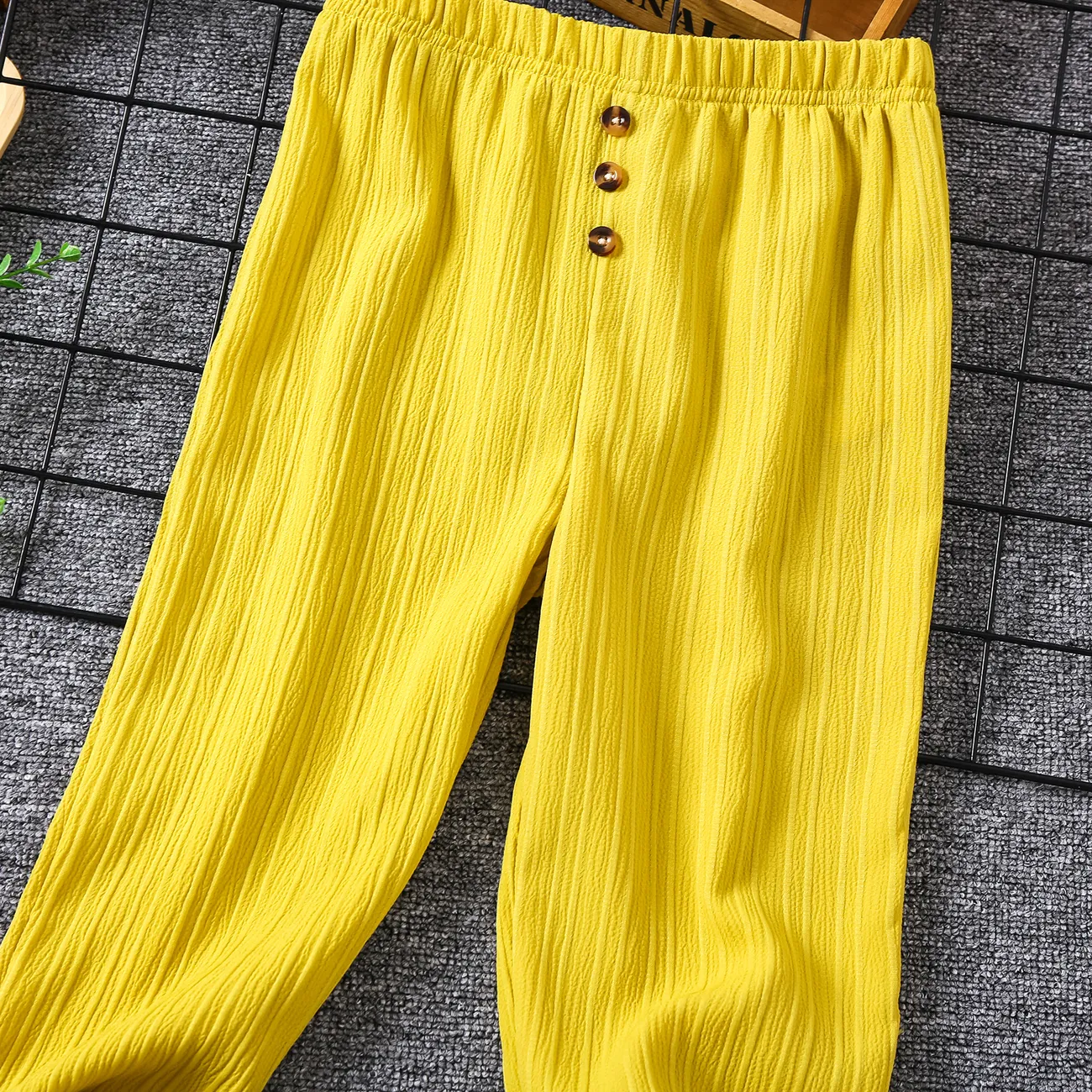 男童休閒運動褲，純色，1pc，聚酯纖維，常規，適合兒童 黃色 big image 1
