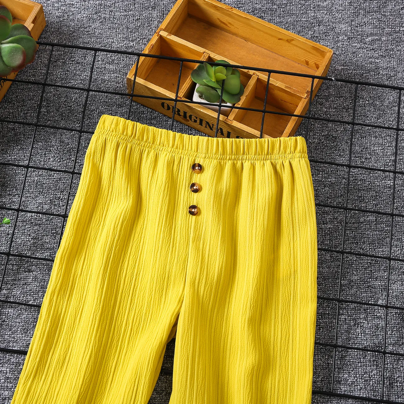 男童休閒運動褲，純色，1pc，聚酯纖維，常規，適合兒童 黃色 big image 1
