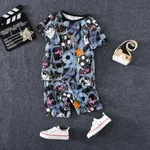 2pcs Kid's  Boys Ball Element Casual Design Flame Retardant Printed Home Clothes Top and Shorts Set  Grey