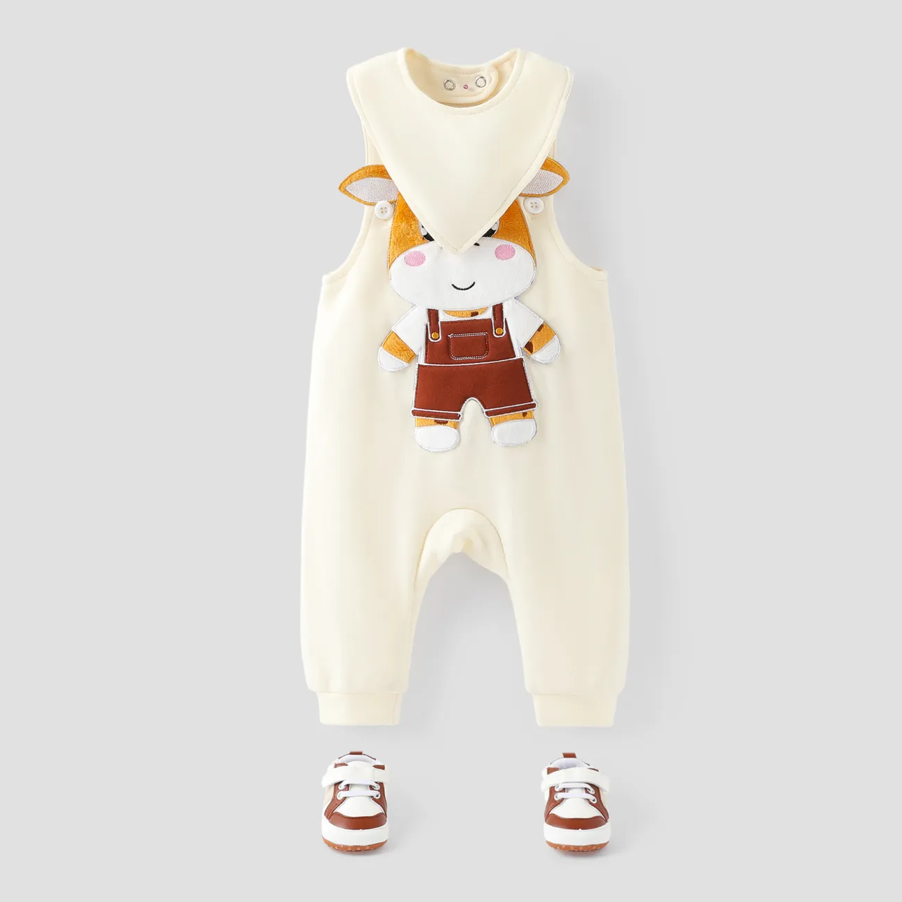 2件 嬰兒 中性 立體造型 長頸鹿 童趣 背帶褲 淡杏色 big image 1