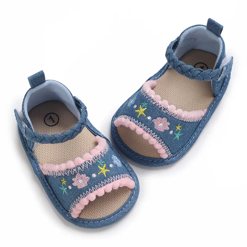 

Baby/Toddler Girl Bohemia Tasseled Flower Embroidered Denim Canvas Velcro Pre-walker Shoes