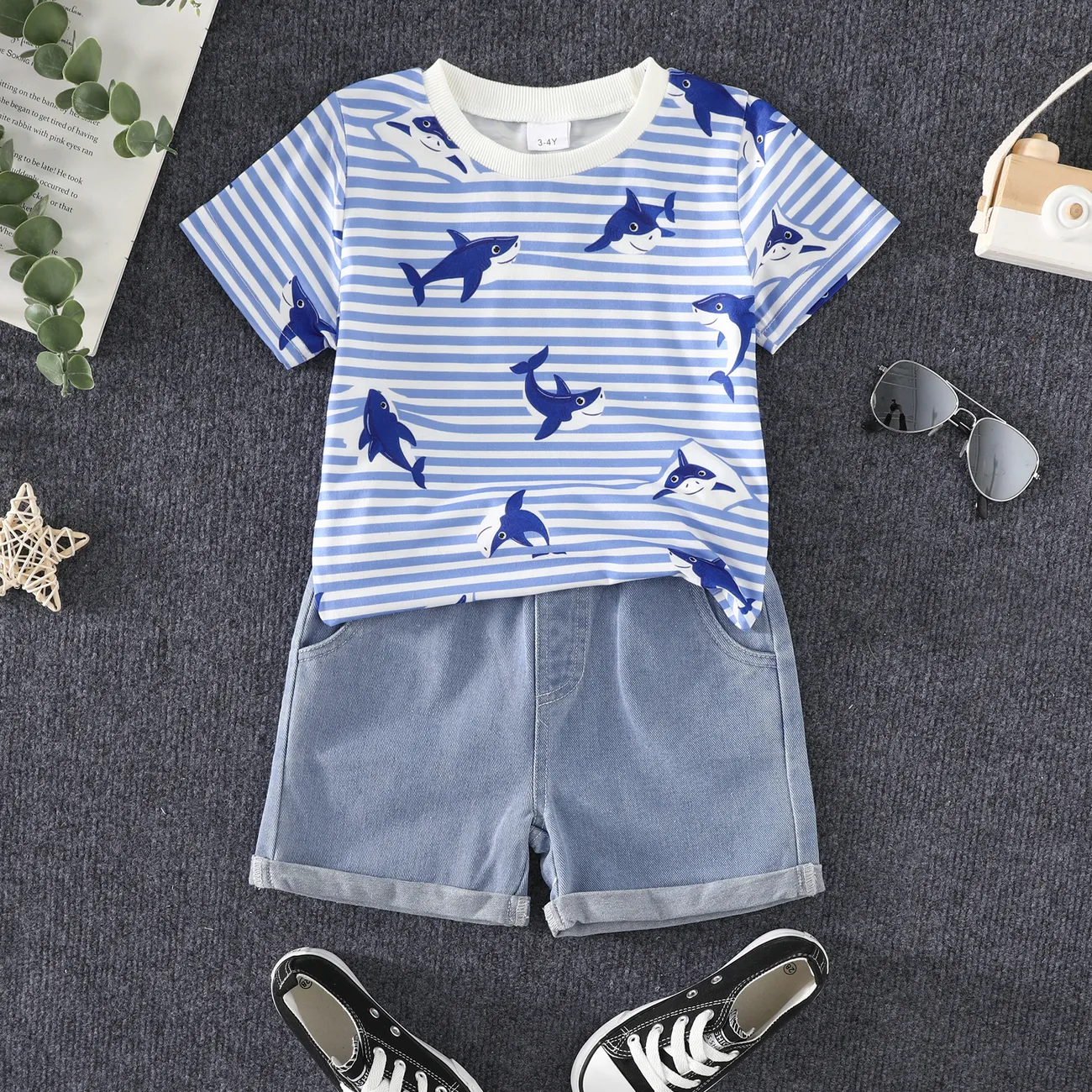 2 Stück Kleinkinder Jungen Kindlich T-Shirt-Sets blau big image 1