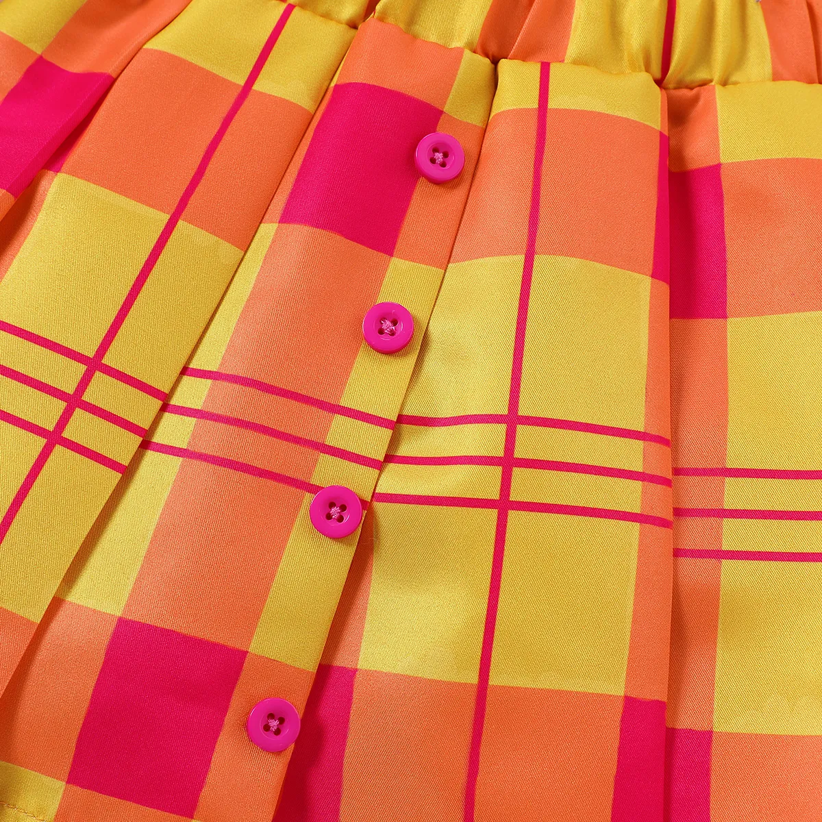  2pcs Toddler Girl Sweet Grid/Houndstooth Button Top and Dress Set  Orange big image 1