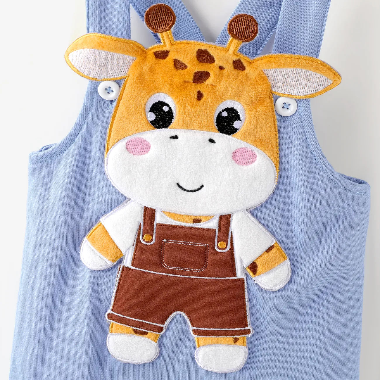 Baby Boy/Girl 2pcs Giraffe Embroidery Jumpsuit and Bib Set Blue big image 1