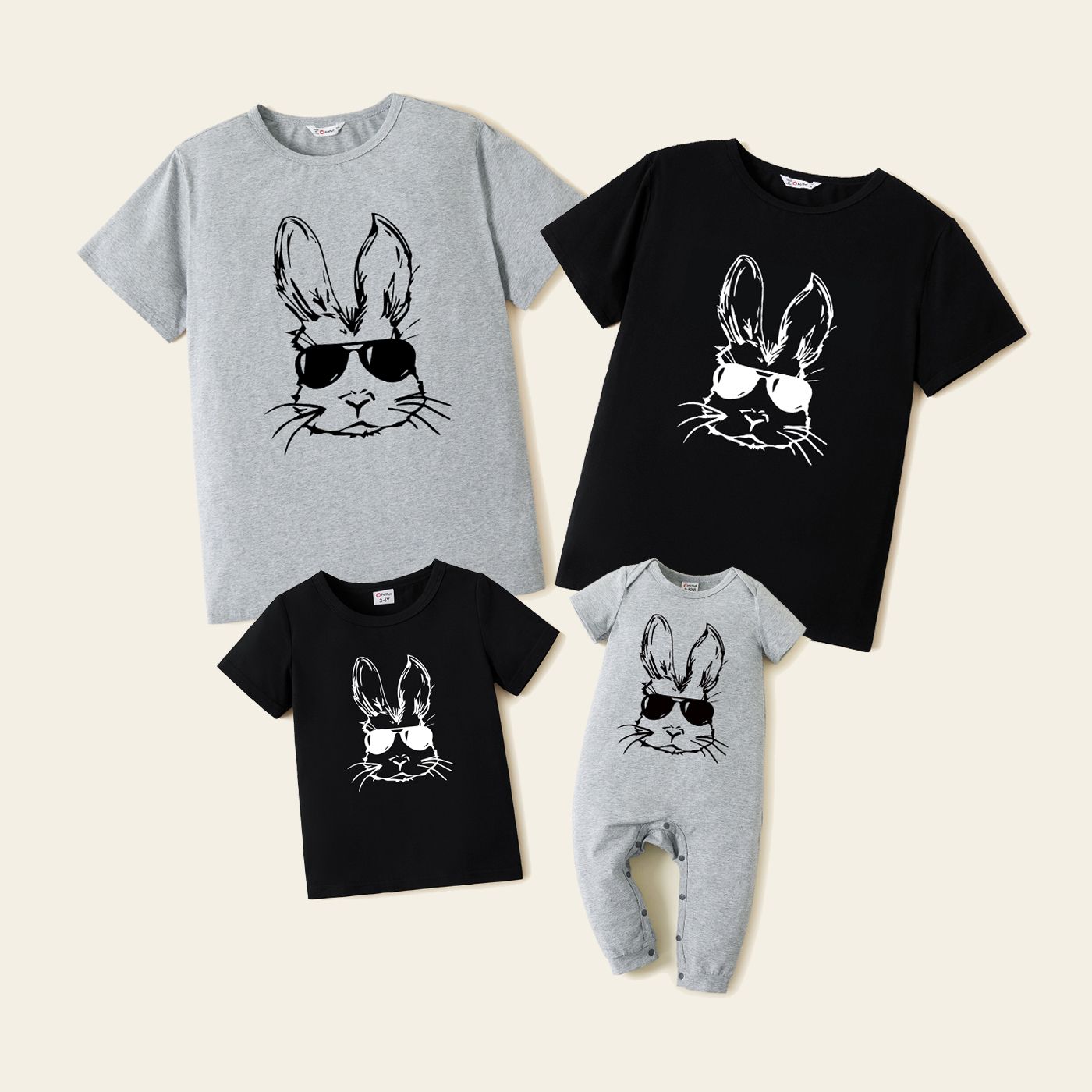 

Easter Family Matching Bunny Wearing Sunglasses Graphic Black Tops