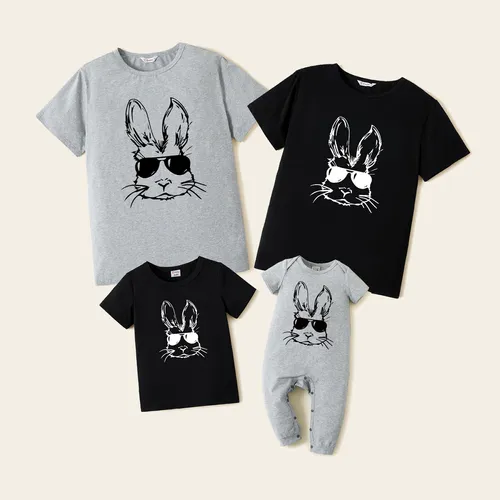 Easter Family Matching Bunny Wearing Sunglasses Graphic Black Tops 