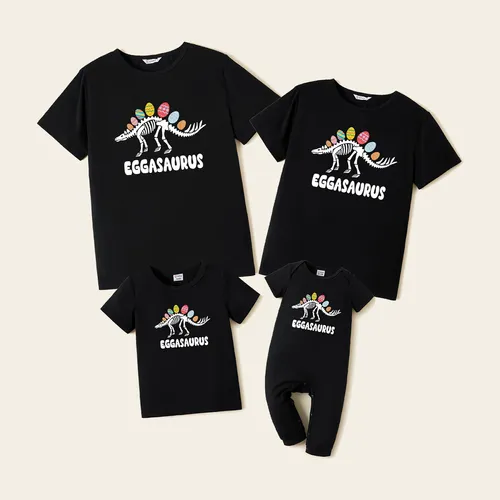 Family Family Matching Easter Egg and Dinosaur Graphic Black Tops