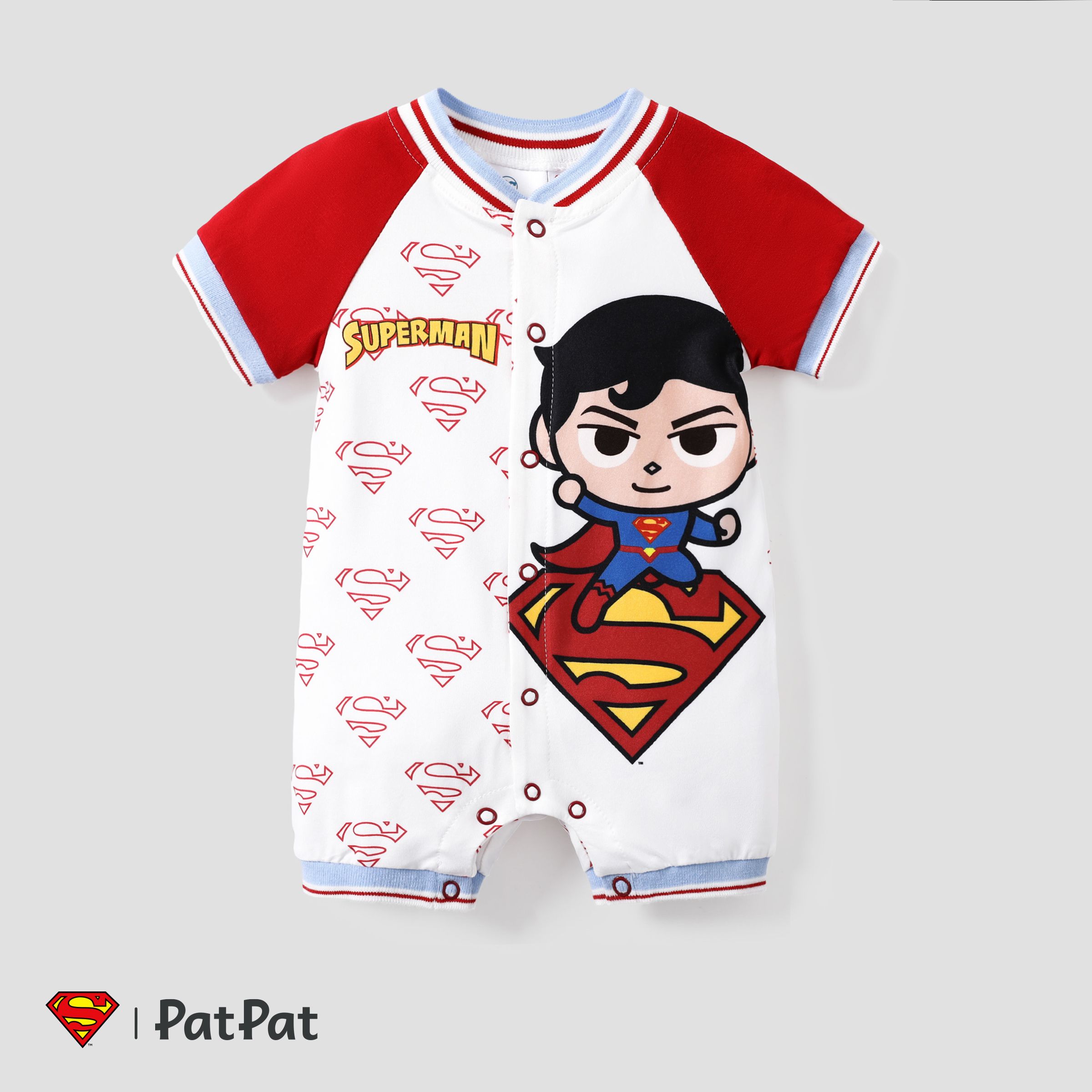 DC Justice League  Superman baby boy Baseball Collar Contrast Color Splicing Sleeve Romper One Piece