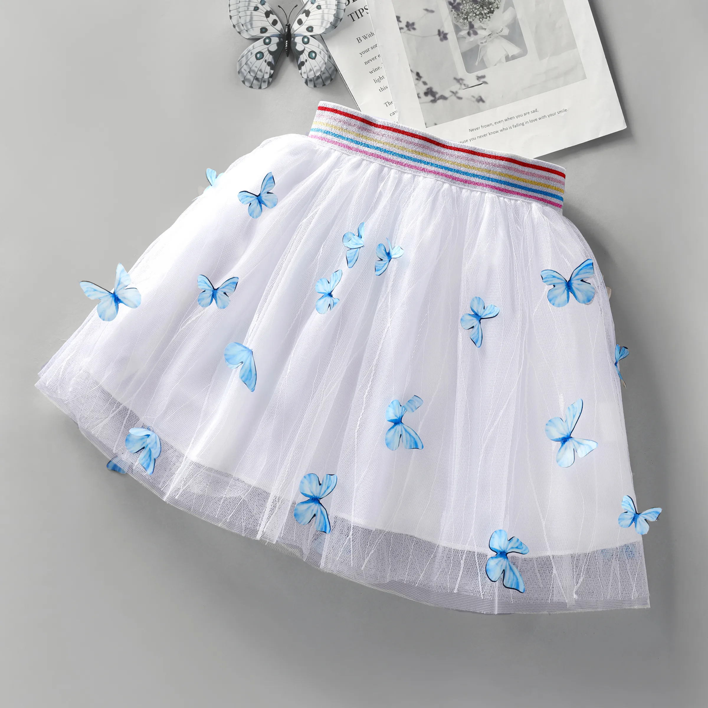 Kid Girls Sweet Hyper-Tactile 3D Butterfly Mesh Dress/Skirt