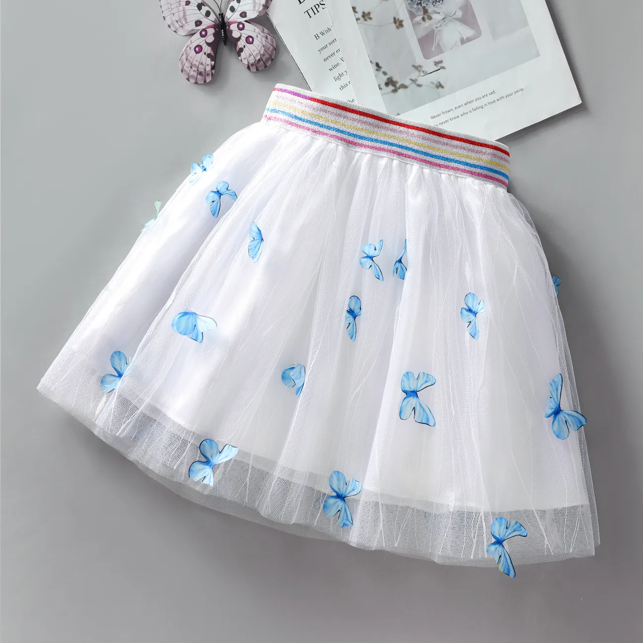 Kid Girls Sweet Hyper-Tactile 3D Butterfly Mesh Dress/Skirt Blue big image 1