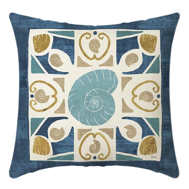 Lot de 4 nouvelles housses de coussin de canapé géométrique Mandala sur le thème bleu (noyau d’oreiller non inclus) Azur big image 1