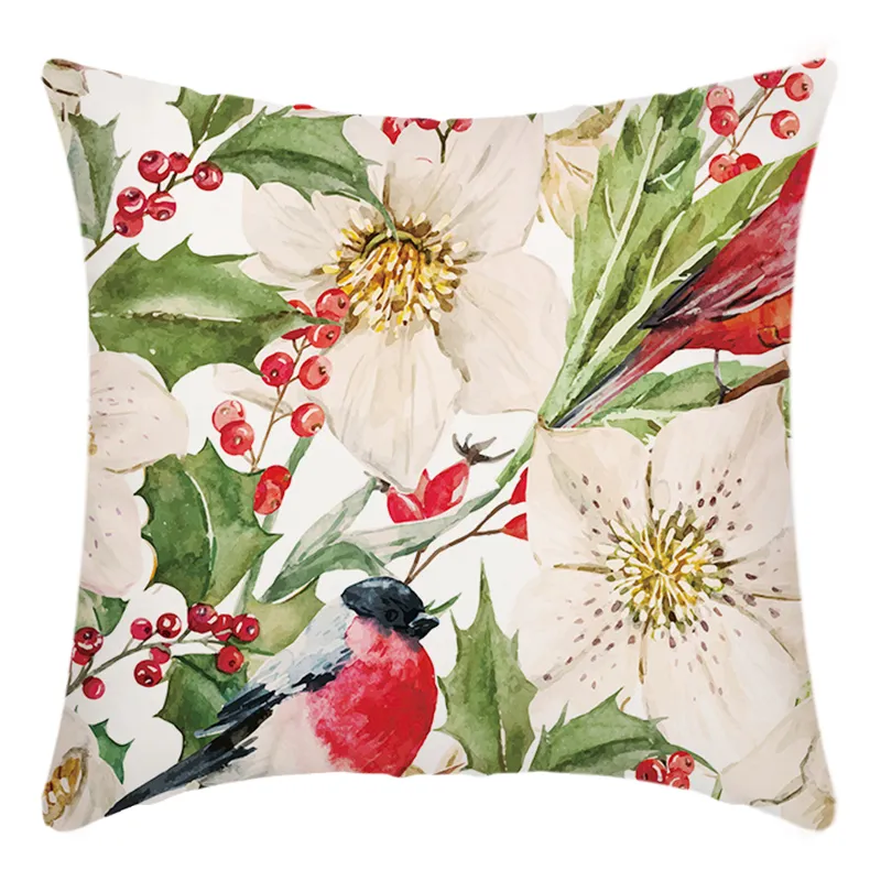 一套 4 件套北歐風格的花卉和鳥類圖案靠墊套枕套（不包括枕芯） 害羞的 big image 1