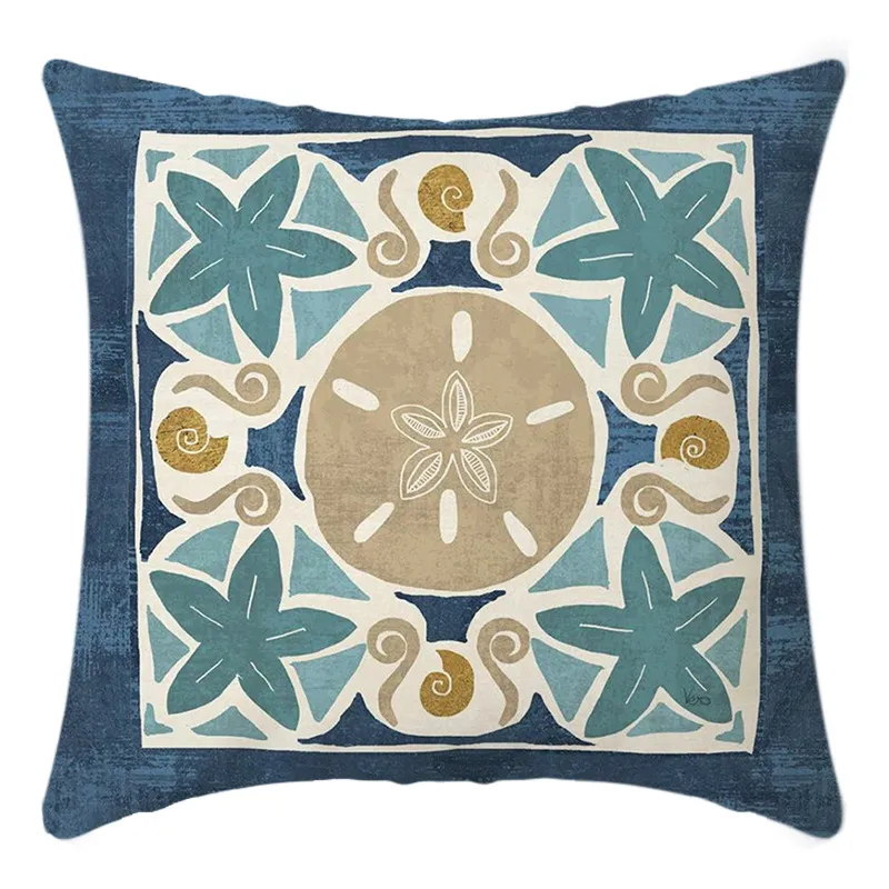 Conjunto de 4 novas capas de almofada de sofá mandala geométrica com tema azul (núcleo de travesseiro não incluído) azul big image 1