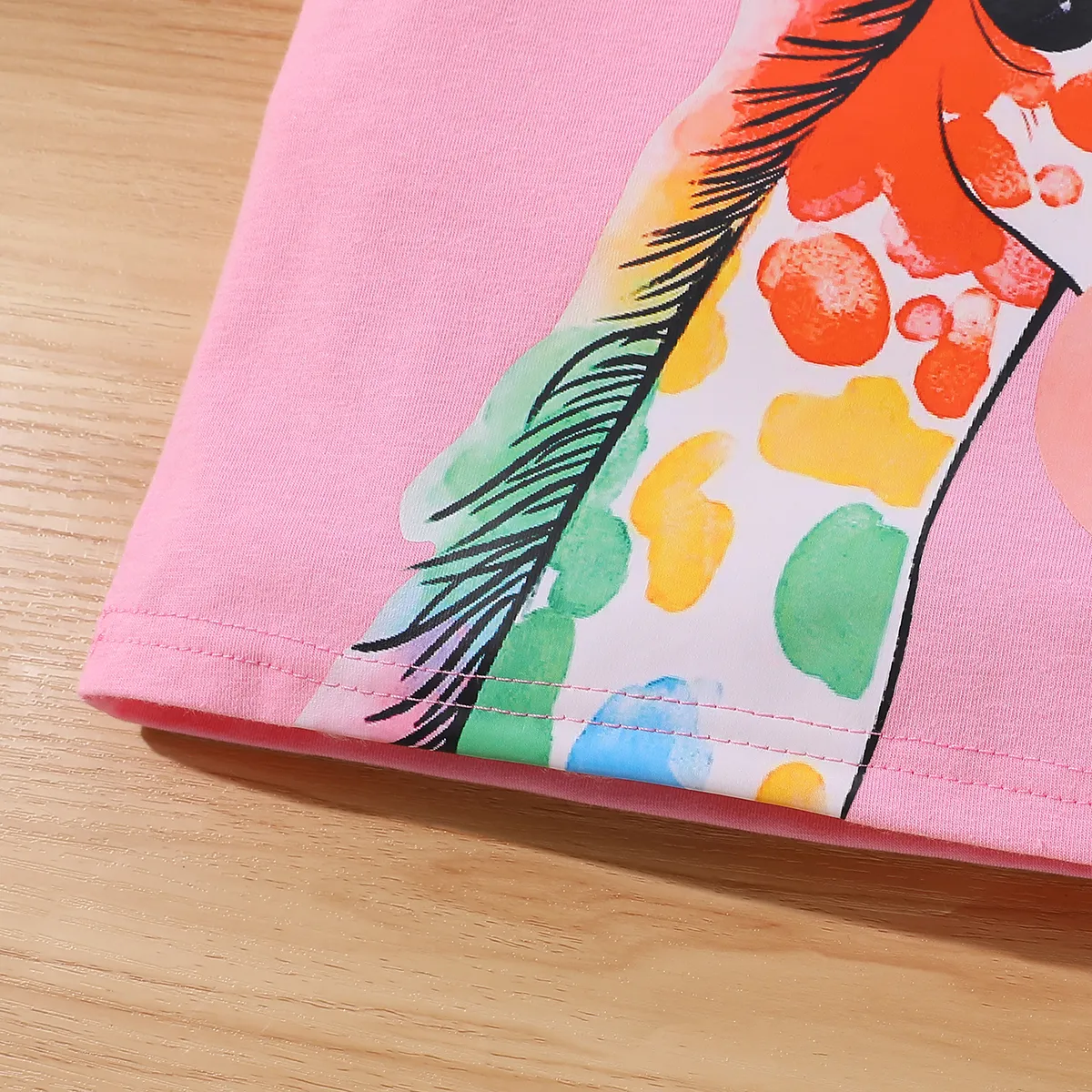  2pcs Toddler Girl Regular Giraffe Flutter Sleeve T-shirt and Shorts Set Pink big image 1