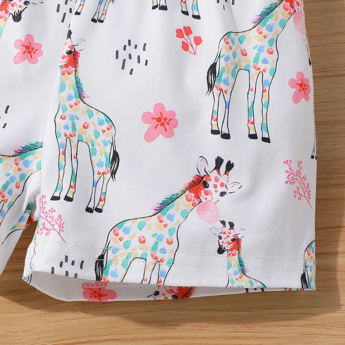 2 pezzi Bambino piccolo Ragazza Manica volant Infantile Giraffa set di t-shirt Rosa big image 1