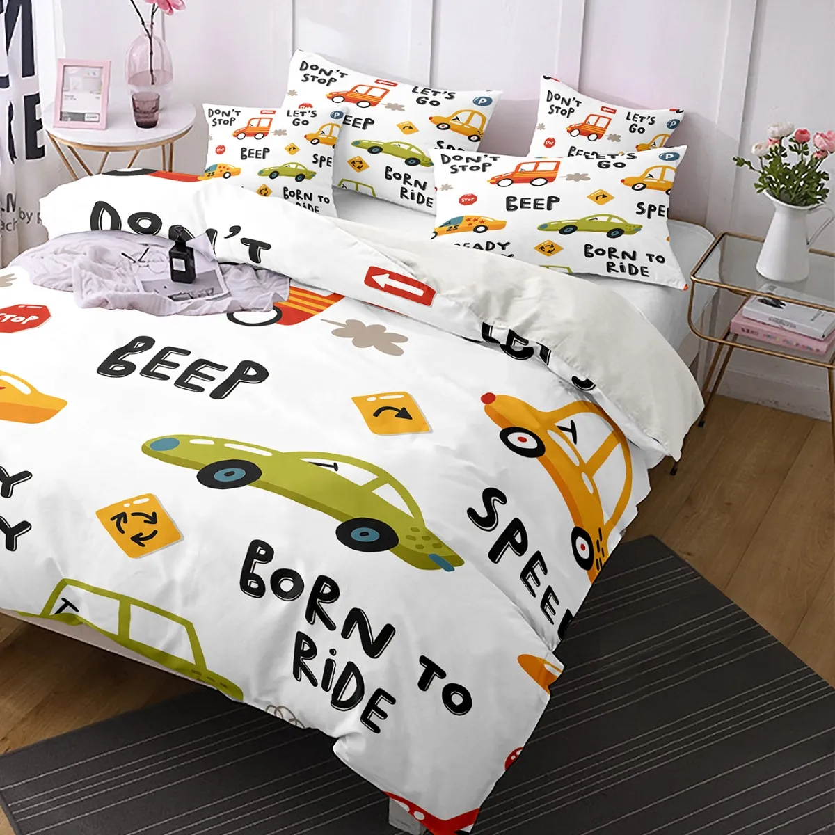 2/3pcs Children's Cartoon Car 3D Printed Digital Bedding Set White big image 1